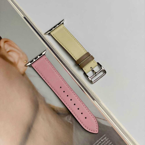 Кожаный ремешок Hermes New Leather для Apple Watch 38/40/41mm Pink+cream Кожаный ремешок Hermes New Leather для Apple Watch 38/40/41mm Pink+cream